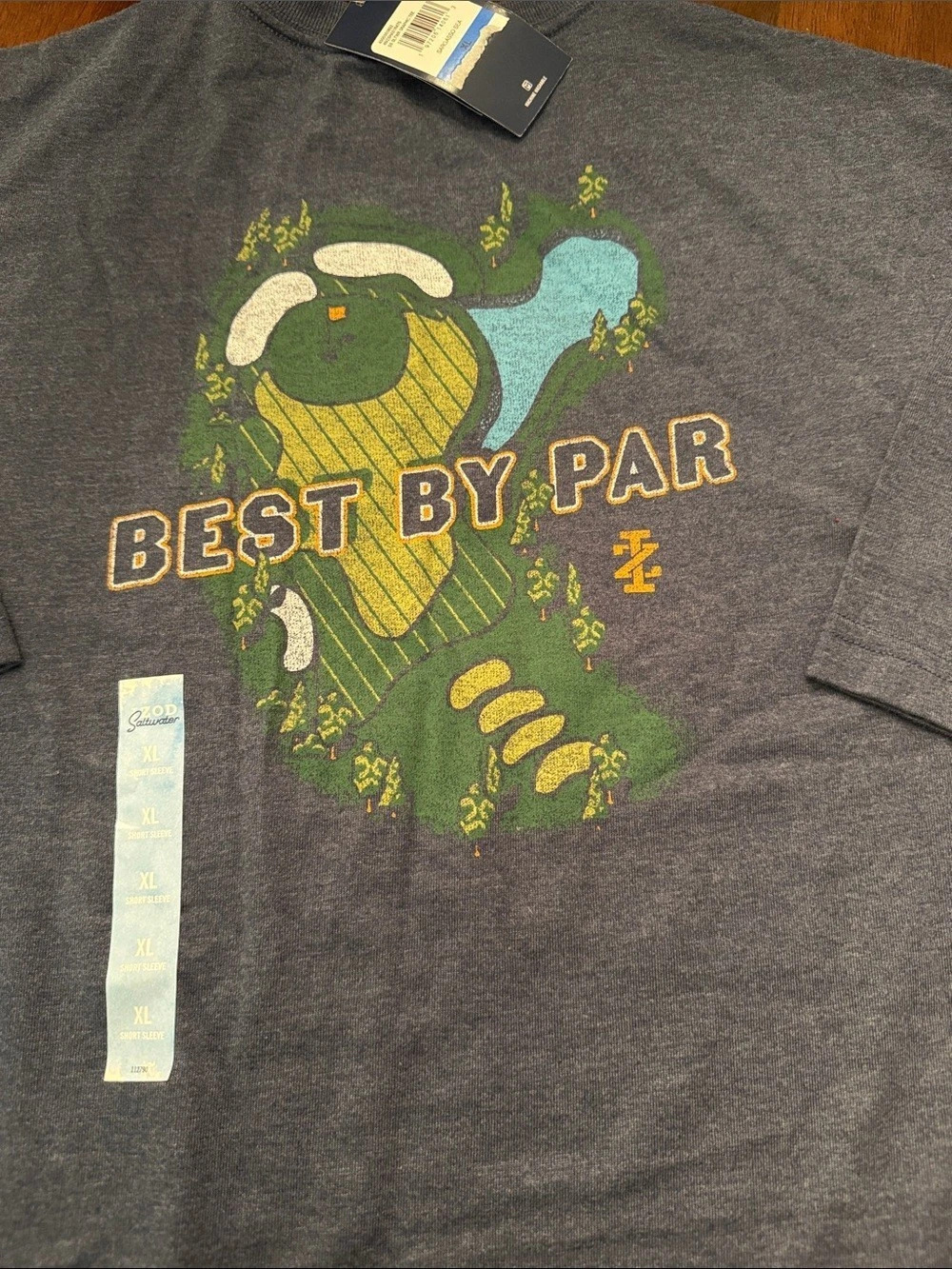 IZOD Saltwater Short Sleeve “Best by Par” Graphic Tee in Blue/Gray XL NWT